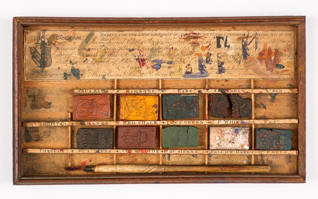 W. J. Reeves & Son. Paint Box. 1819-1827. Wood, paper, paint. Albany Institute of History & Art: Gift of Marion Gifford Shaw. https://www.albanyinstitute.org/