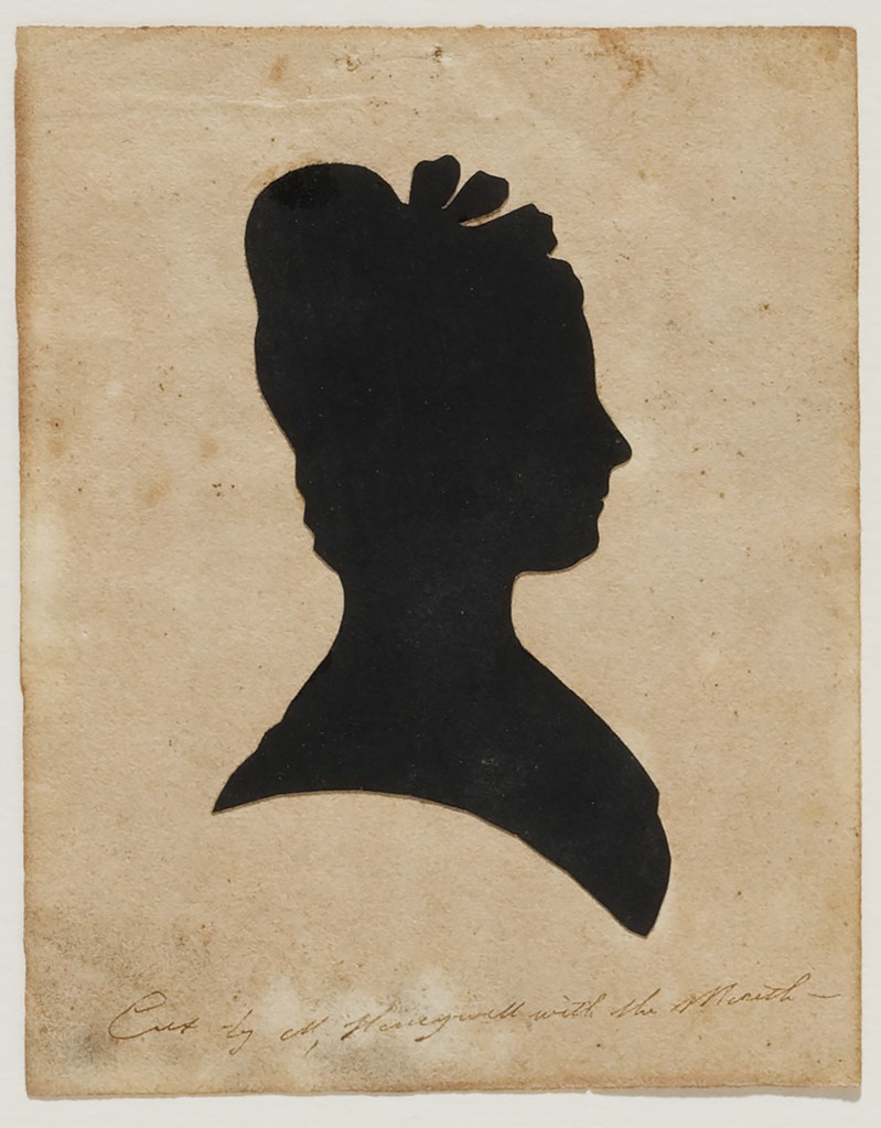 Silhouette of elegant woman with hair bows.